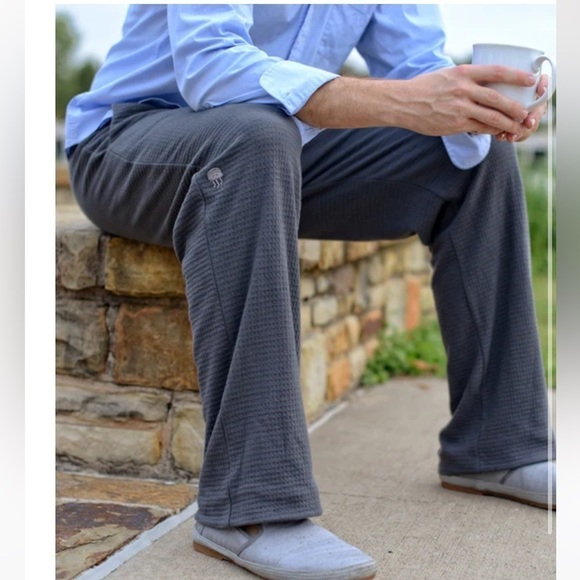 ROBIES Grey 100% Cotton High End Unwind Lounge Pant Waffle Print Athleisure L - Picture 2 of 13